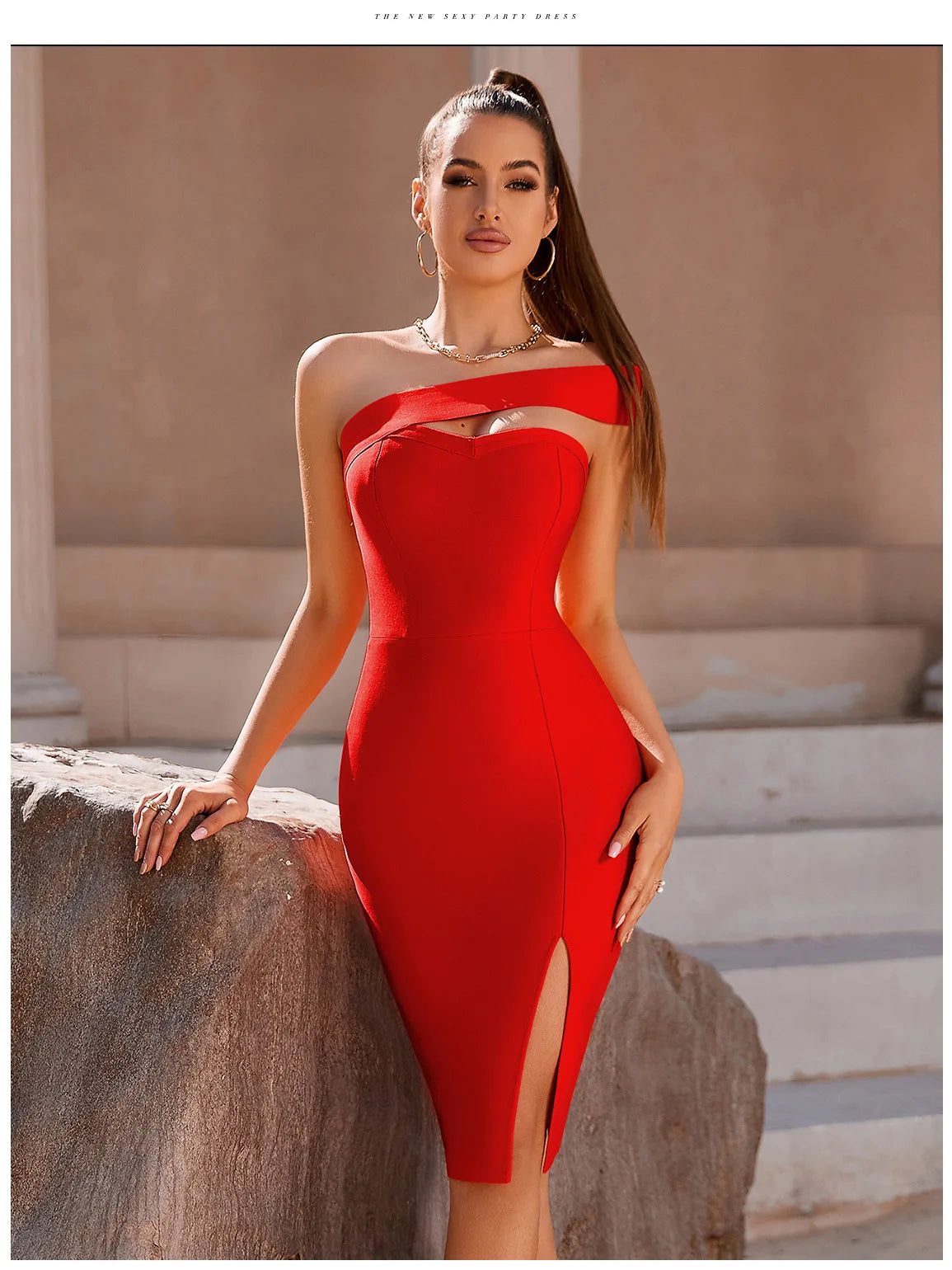 Bandage Dress Women Elegant Black One Shoulder Strapless Celebrity Runway Party Dress White Blue Split Party Pink Evening Dresse