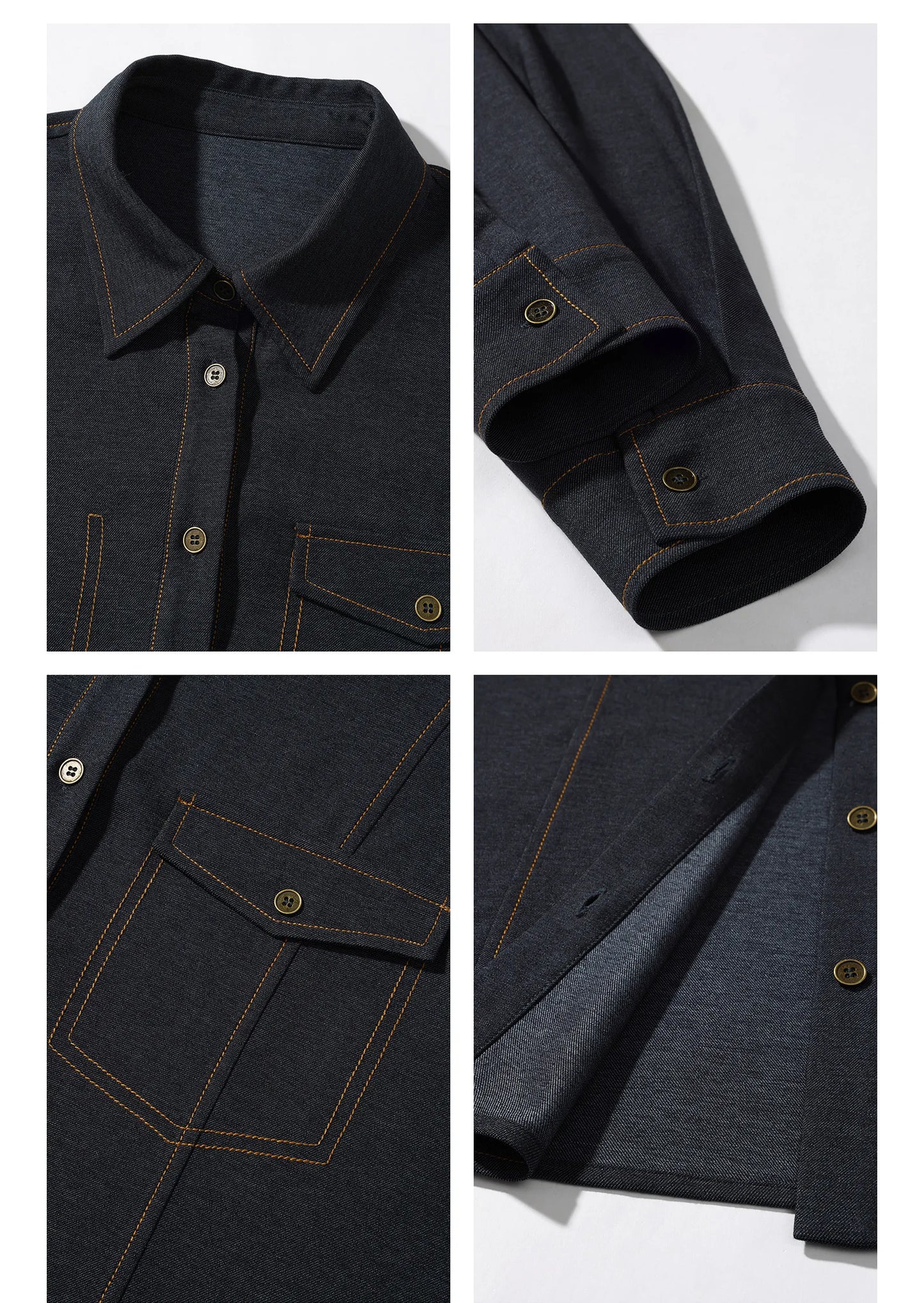 Casual Contrast Stitch Shirt Jacket Loose Long Sleeve Blouse for Women Stylish Collared Overshirt for Autumn Layered Slim Look