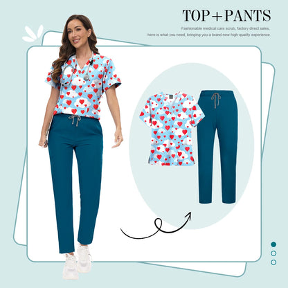 Scrubs Uniforms Sets High-quality Medical Scrub Multicolor Animal Printed Women Scrub Tops Medical Scrubs Uniform Nurse Lab Wear