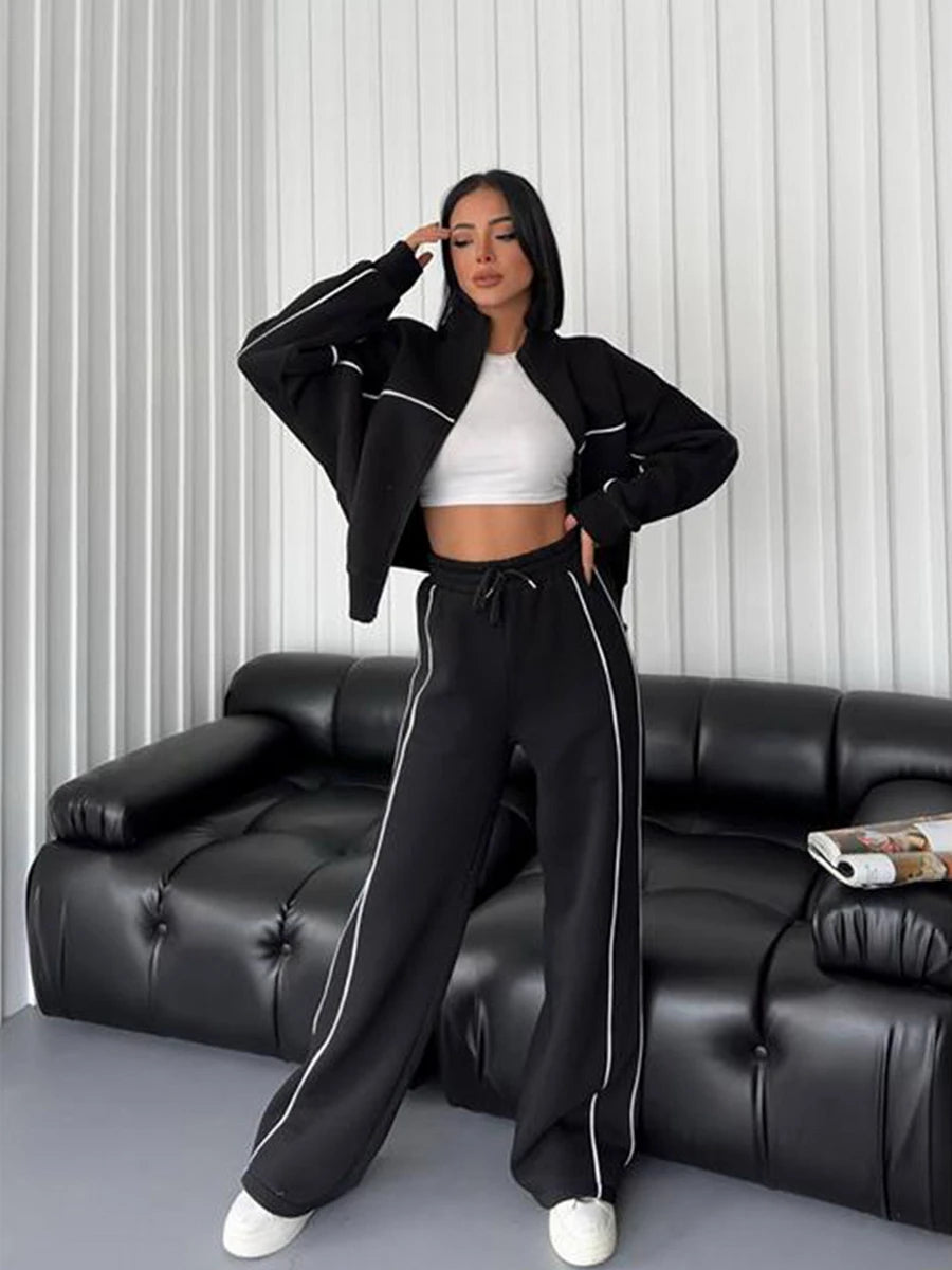 Two Piece Sets Pant Set Tracksuit Women Jogger Y2k Sweatshirts Autumn Winter Sports Elastic Waist Streetwear Pants Matching Sets