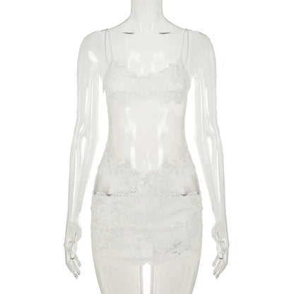 Shestyle Lace Transparent Mini Dress Sexy Women Wrapping Spaghetti Embroidery Flower Sheath Nightwear Club Mesh Wave Fantacy