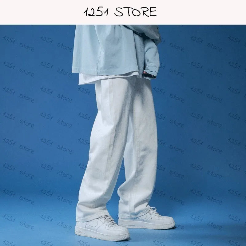 Straight Jeans men white Loose unisex Denim Trousers Trend Neutral Jeans Men baggy Casual Solid  Man Women Pants Hip Hop jeans