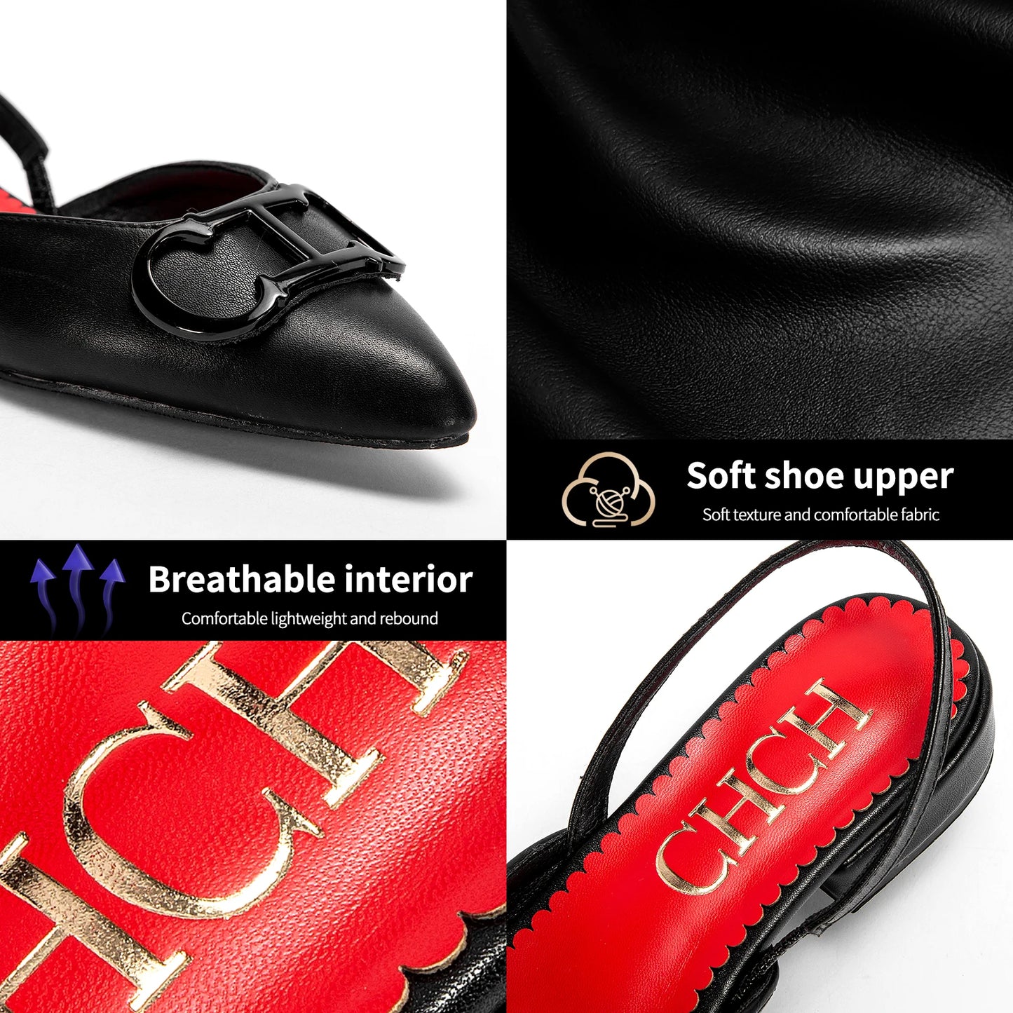 CHCH Women's Sandals 2024 New Black Pointed Flat bottomed loafers Simple Black Business Women's Shoes