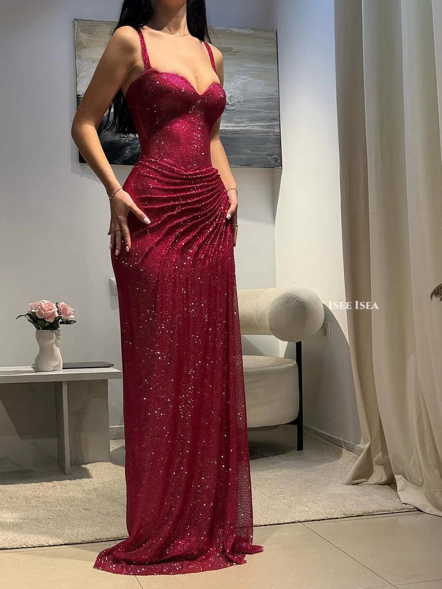 Sparkly Evening Dresses Sweetheart Ruched Gala Gown High Slit Mermaid فساتين سهرة Sequin Maxi Prom Dress Customized
