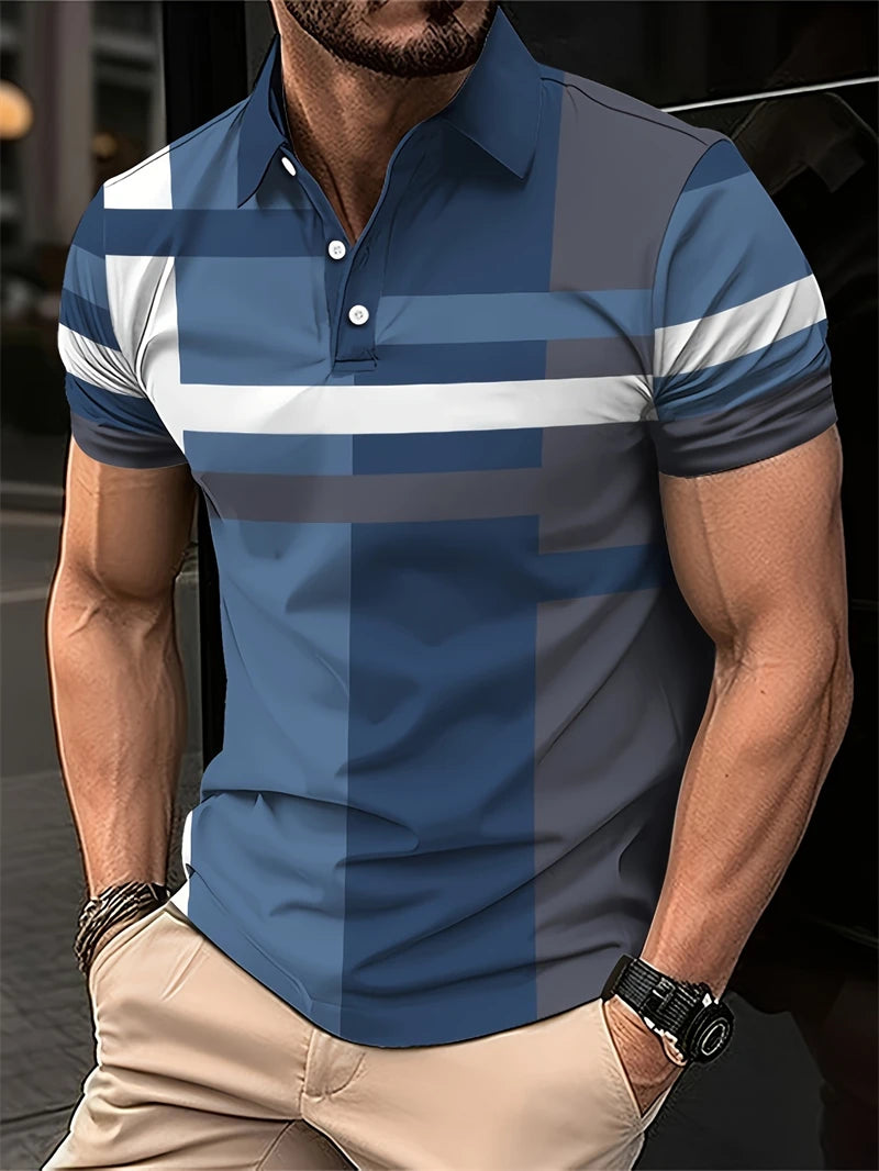 Simple Vertical Stripes Polo Shirts Fashion Summer Short Sleeve 3D Printed Polo Shirt Casual Oversized Business Mens Clothing