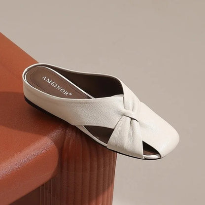 2025 Women Fashionable and Versatile Shoes Brand Slippers Casual and Comfortable Bowknot Casual Leather Slippers