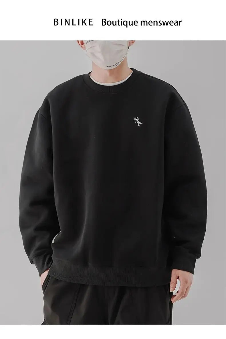 Heavy Sweatshirt Men's Autumn Trendy Embroidered American Long-sleeved Base Top Round Neck Loose Pullover