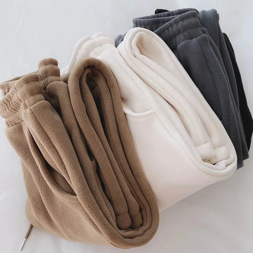 Thick Warm Fleece Lined Wide Leg Casual Sweatpants Women's Autumn Winter plus Size Cuffed Slimming Loose Fit Sport Pants