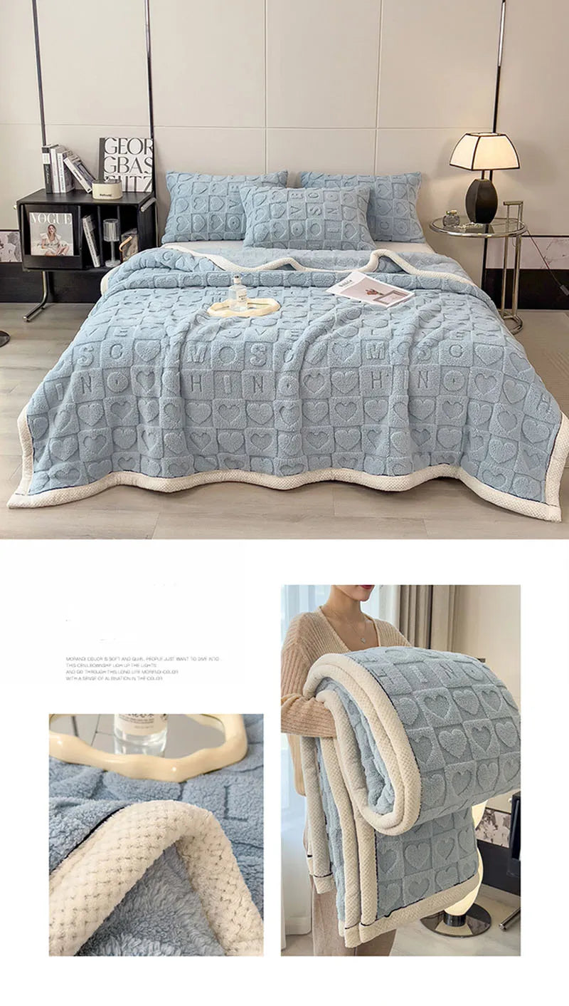 Solid Color Taffeta Velvet Carved Blanket Thick Double-Sided Plush Multifunctional Blanket Office Nap Quilt for All Seasons