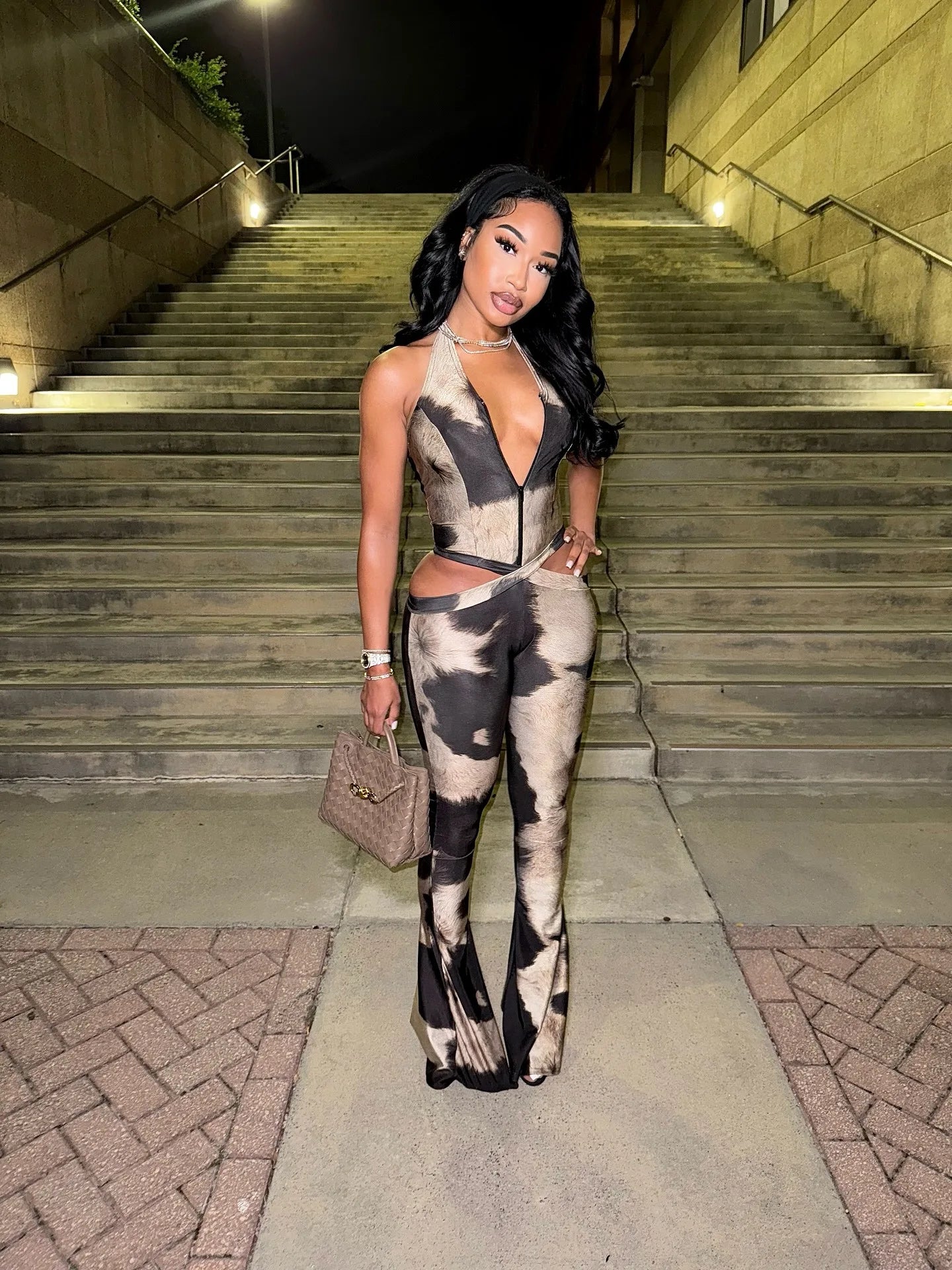 Sister Star Women's Jumpsuit Fashion Sexy V-neck Halter Sleeveless Hollow Street Style Elegant Commuter Long Jumpsuit Outfit