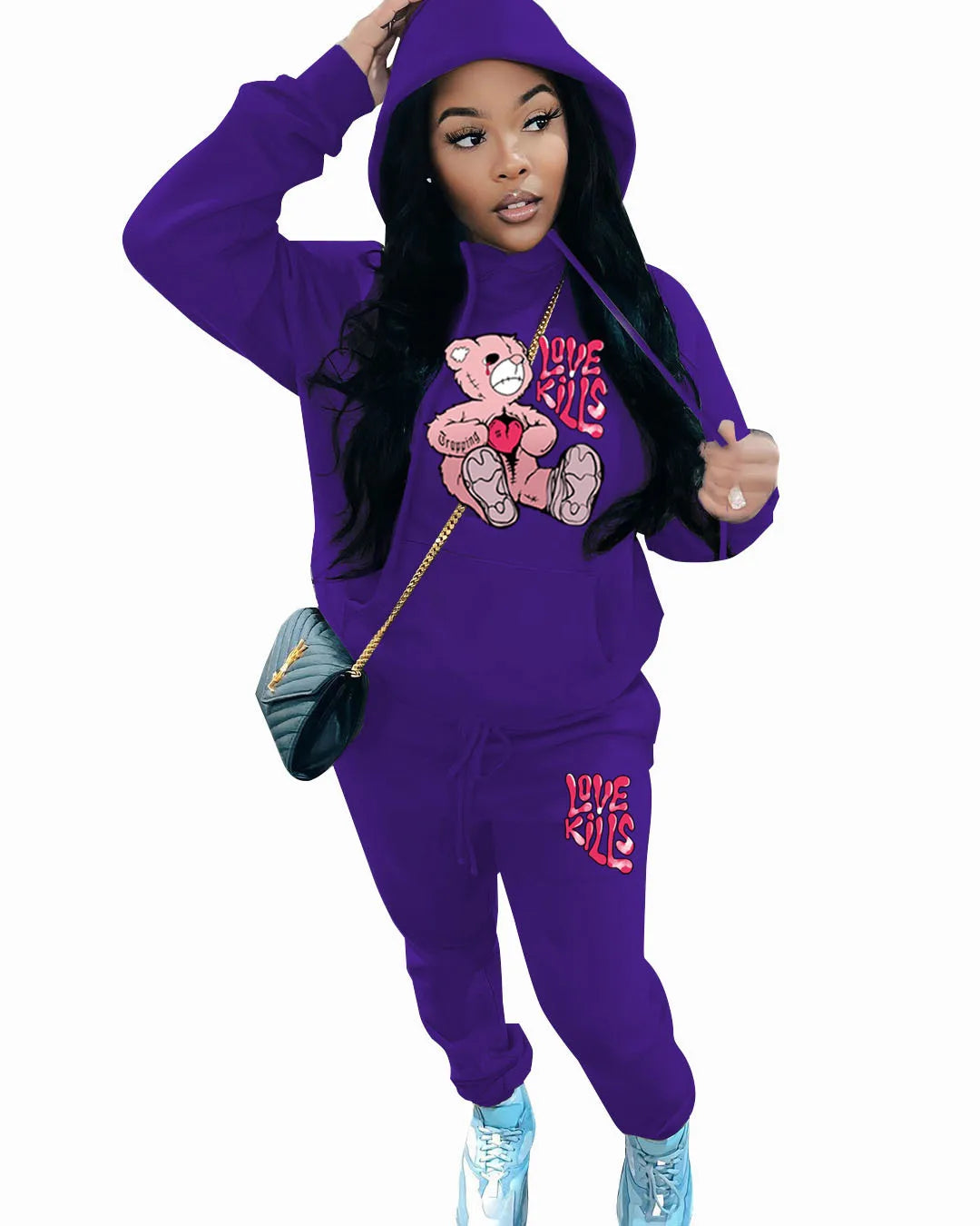 Women's Hoodies Sets Pants Suit 2 Piece Outfits 2025 New Letter Print Bear Aesthetics Sweatshirt and Sweatpants Womens Tracksuit