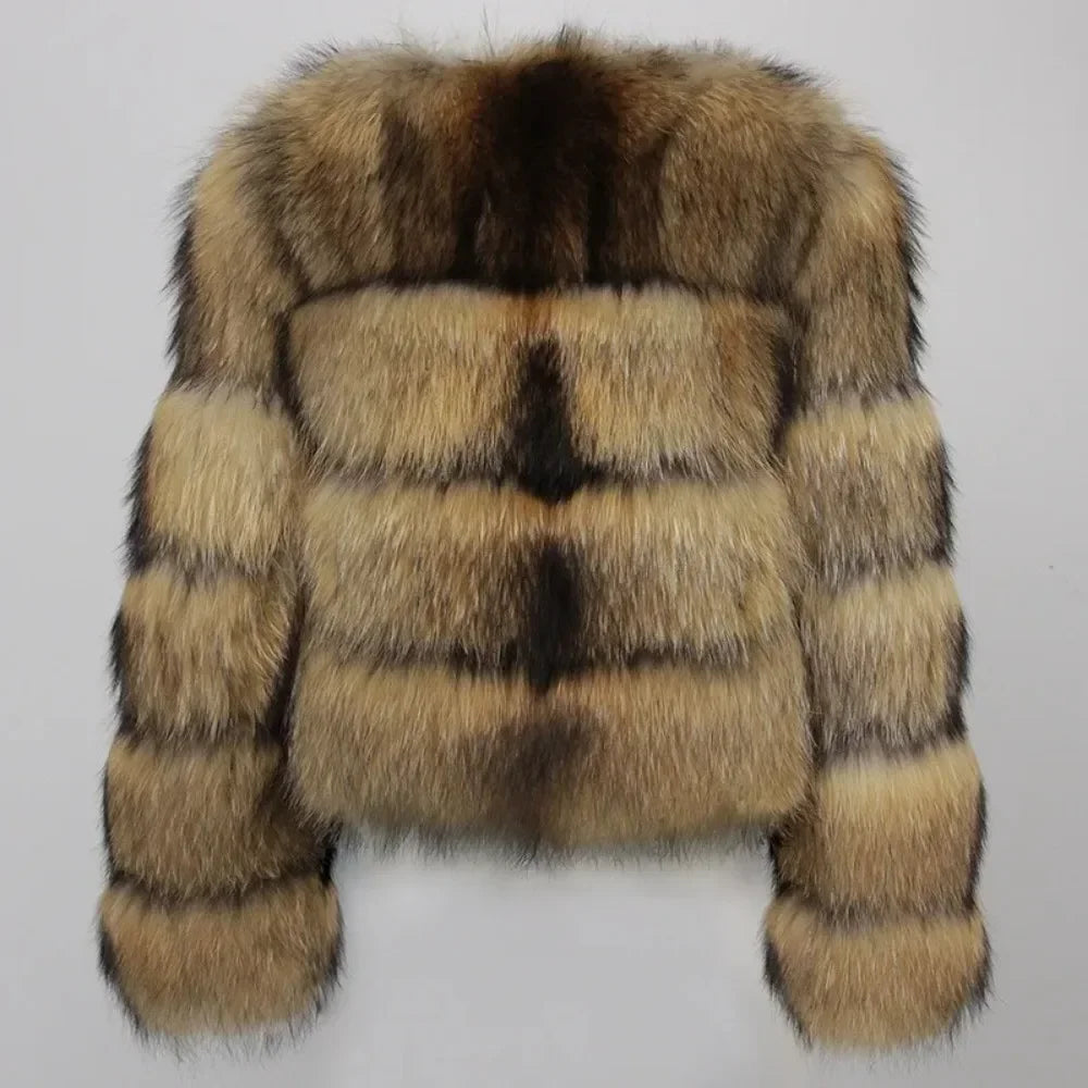 Real Fox Fur Coat Winter Jacket Women O-neck Thick Fashion 2025 & 2026 Natural Fox Fur Raccoon Outerwear Warm Luxury Female Plus Size