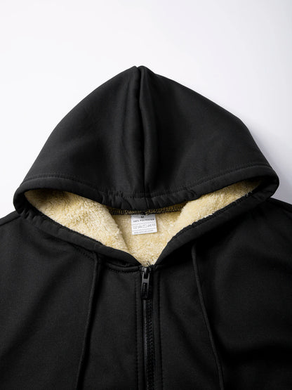 Winter Lambswool Zipper Hoodies Thicken Warm Jackets Long Sleeve Sweatshirts Casual Sports Fleece Black Coats Hooded Men Coat To