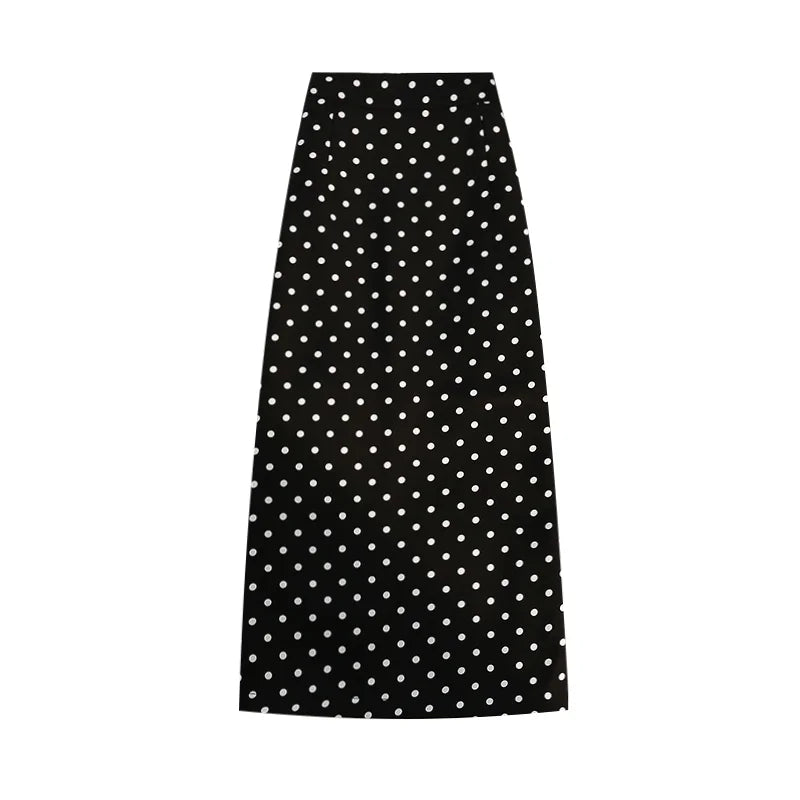 Seoulish Back Split Polka Dot Vintage Women's Skirts Elastic High Waist  Elegant Office Lady Midi A-Line Skirt Female 2026 New