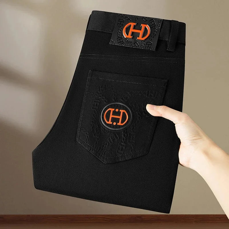 BlackJeans2024 New Fall/Winter Trendy Brand Casual Slim Fit Stretchy European Style Long Pants For Men Fashionable Printing