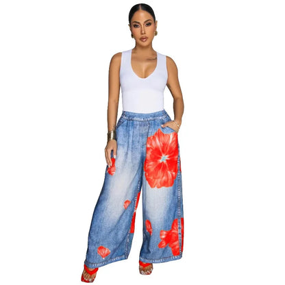 KEXU Women's Tie Dye Printed Wide Leg Casual Loose Long Pants Streetwear