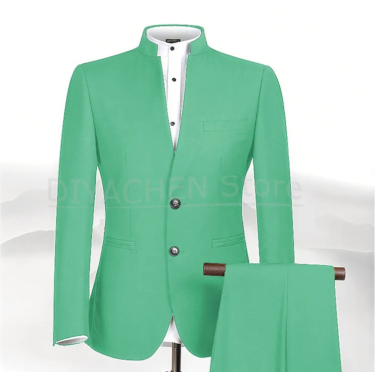 2025 New Style Men Chinese Tunic Collar Bridegroom Suit Formal Wear Dress Slim Fit Mens Suits Groom Wedding Blazer Costume Homme