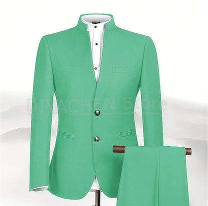 2025 New Style Men Chinese Tunic Collar Bridegroom Suit Formal Wear Dress Slim Fit Mens Suits Groom Wedding Blazer Costume Homme