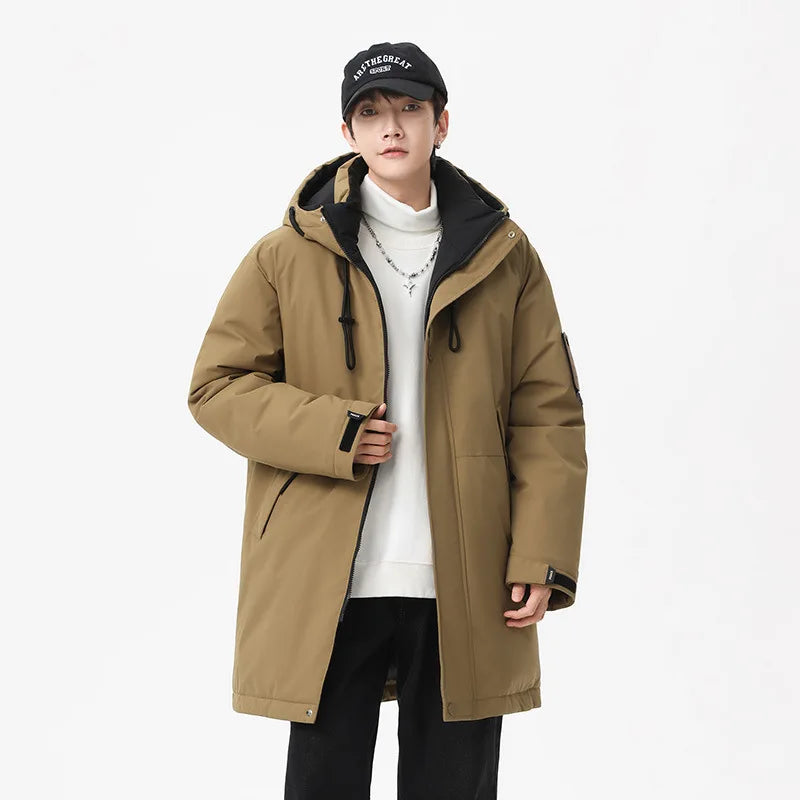 Winter new style cotton coat for men 2026 snap-closed hooded jacket neutral style mid-length workwear cotton coat for men