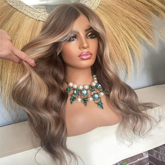 Long Blonde Wig for Women Middle Part Ombre Blonde Wavy Wigs Natural Looking Synthetic Heat Resistant Fiber Wigs for Daily Party