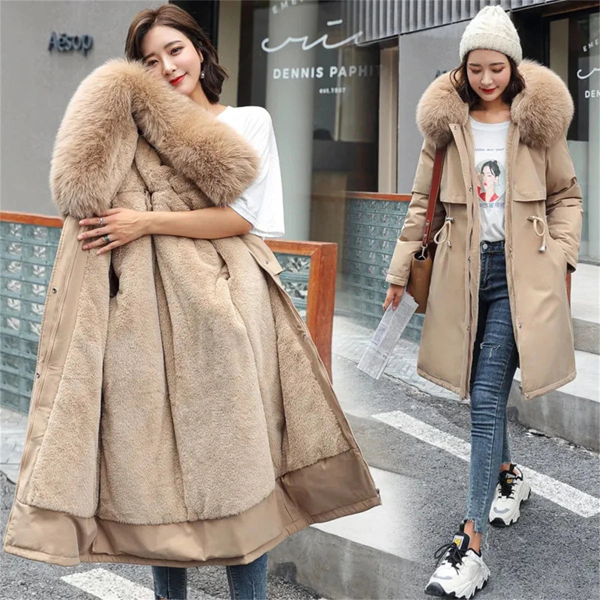 Winter Parka Jacket For Women 2025 New In Long Sleeve Clothes Fashion Hooded Vintage Coat Thick Warm Casual Medium Length Coats