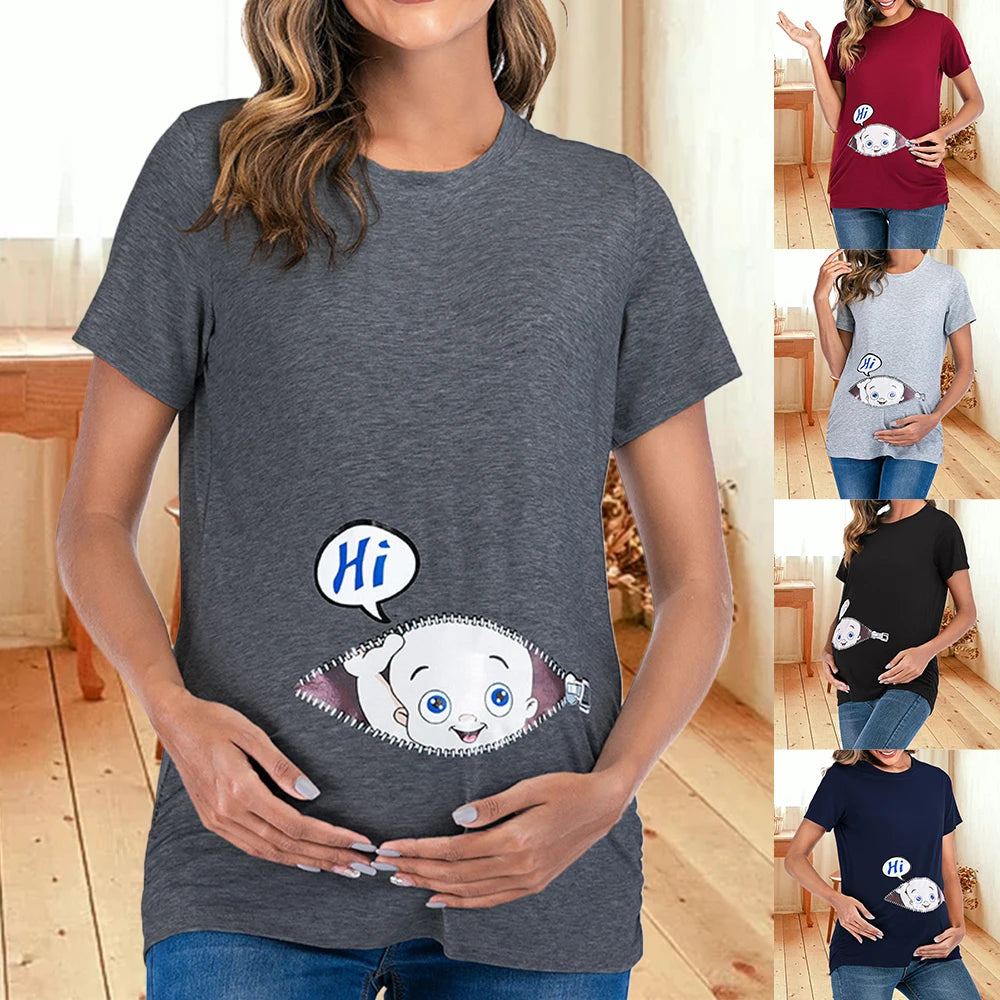 Women Pregnant Maternity Cotton Breastfeeding T-Shirt Summer Nursing Blouse Tops Fashion Clothes