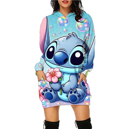 Y2k Stitch Dresses for Women 2024 Disney Woman Clothes Mini Dress With Hood Hoodie Kawaii Fashion Luxury Party Sweater Dress 3XL