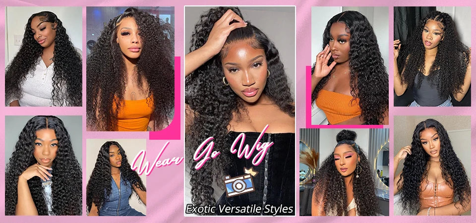 CEXXY 300% High Density Deep Wave 13x6 HD Lace Frontal Wig Brazilian Curly Water Wave Lace Frontal Wigs 36 Inches For Women