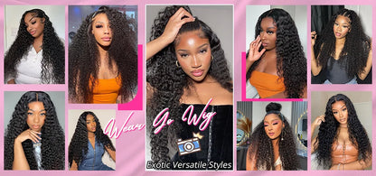 CEXXY 300% High Density Deep Wave 13x6 HD Lace Frontal Wig Brazilian Curly Water Wave Lace Frontal Wigs 36 Inches For Women