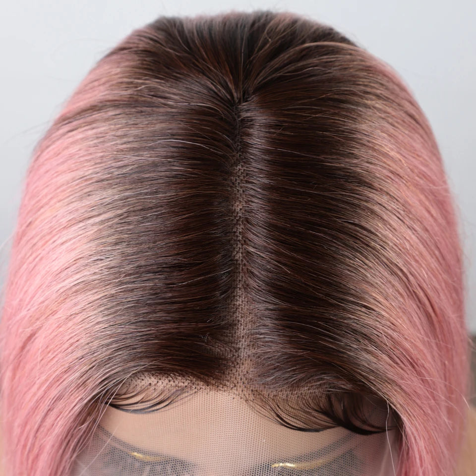 13x5x1 Ombre Pink Straight Hair Wig T Lace Front Human Hair Wigs Transparent Swiss Lace Brazilian Straight Lace Wigs For Women