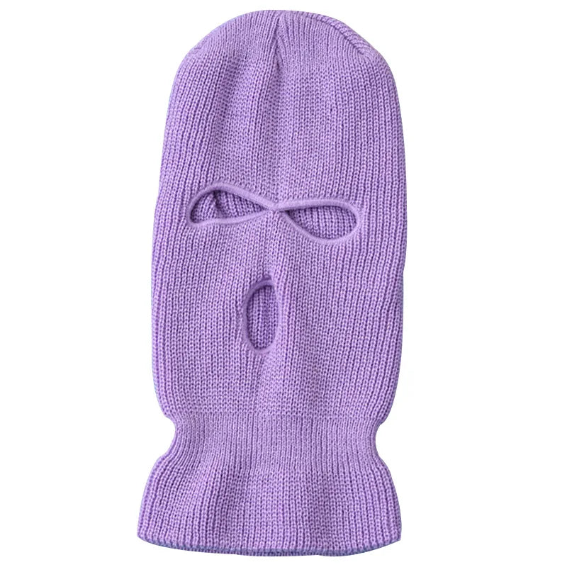 Windproof Full Face Knit Hats Custom SkiMask Men Warm Wool Balaclava embroidery Winter hats Knitted 3 Holes Ski Mask