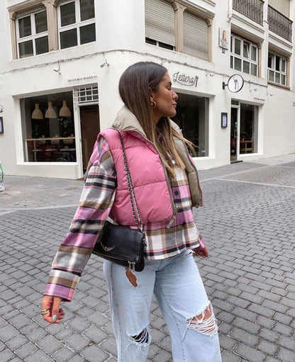 Fall Winter Warm Cropped Vest Jackets for Women Fashion Sleeveless Stand Collar Zip Up Puffer Waistcoat Street Style Outwear