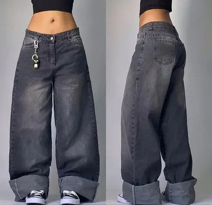 New American Street Retro Y2K Jeans Harajuku Hip Hop Light Blue Jeans For Men And Women Gothic High Waist Loose Denim Trousers