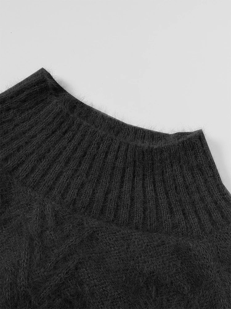 plus Size High Neck Ribbed Pullover Sweater Stranded Knit Long Sleeve Casual Solid Sweater for Autumn And Winter