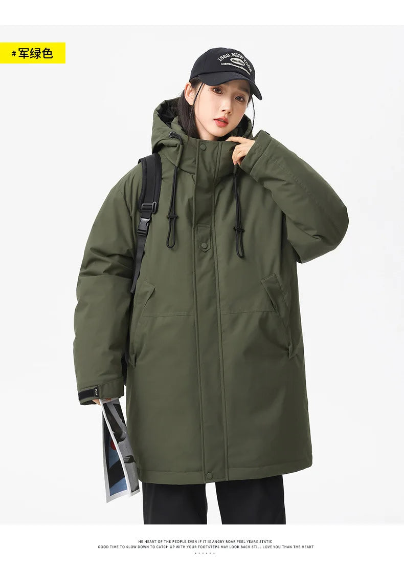 Winter new style cotton coat for men 2026 snap-closed hooded jacket neutral style mid-length workwear cotton coat for men