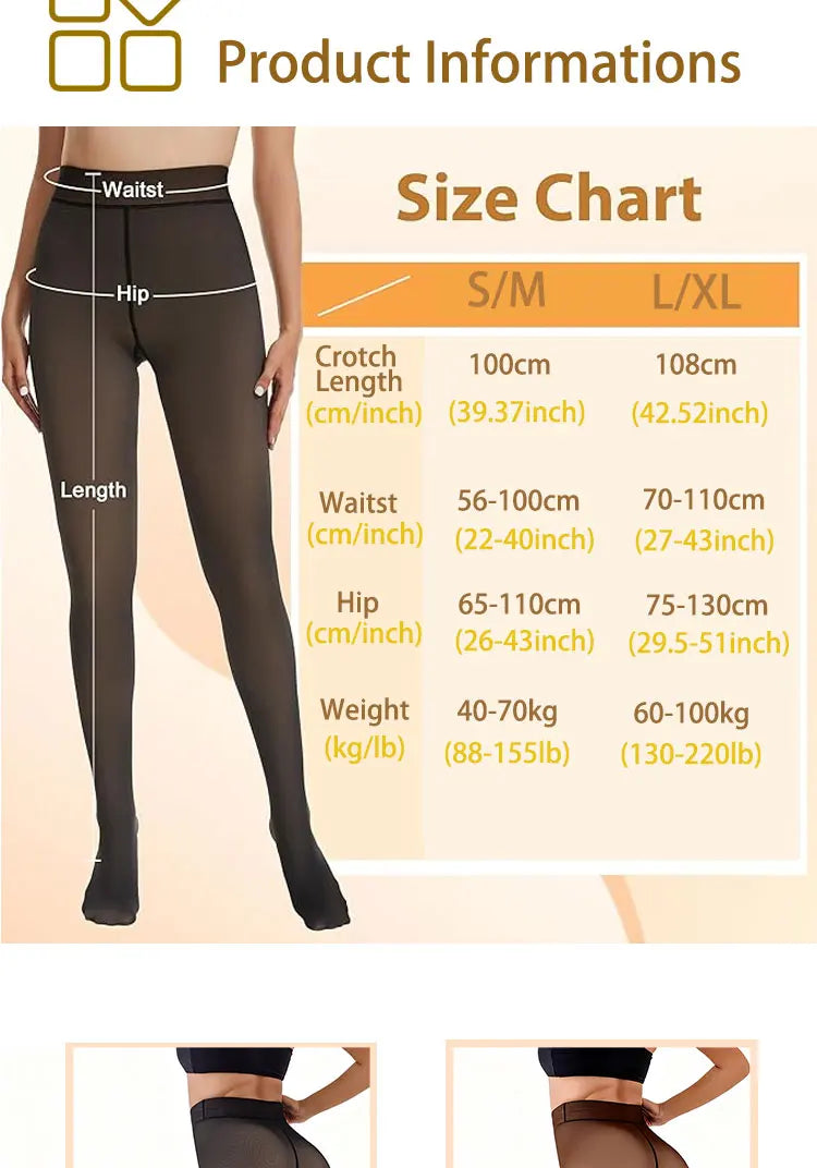 New Women Fleece Lined Black Tights Sheer Fake Translucent Warm Winter Pantyhose Leggings Outfit Thick Tights Invisible Crotch
