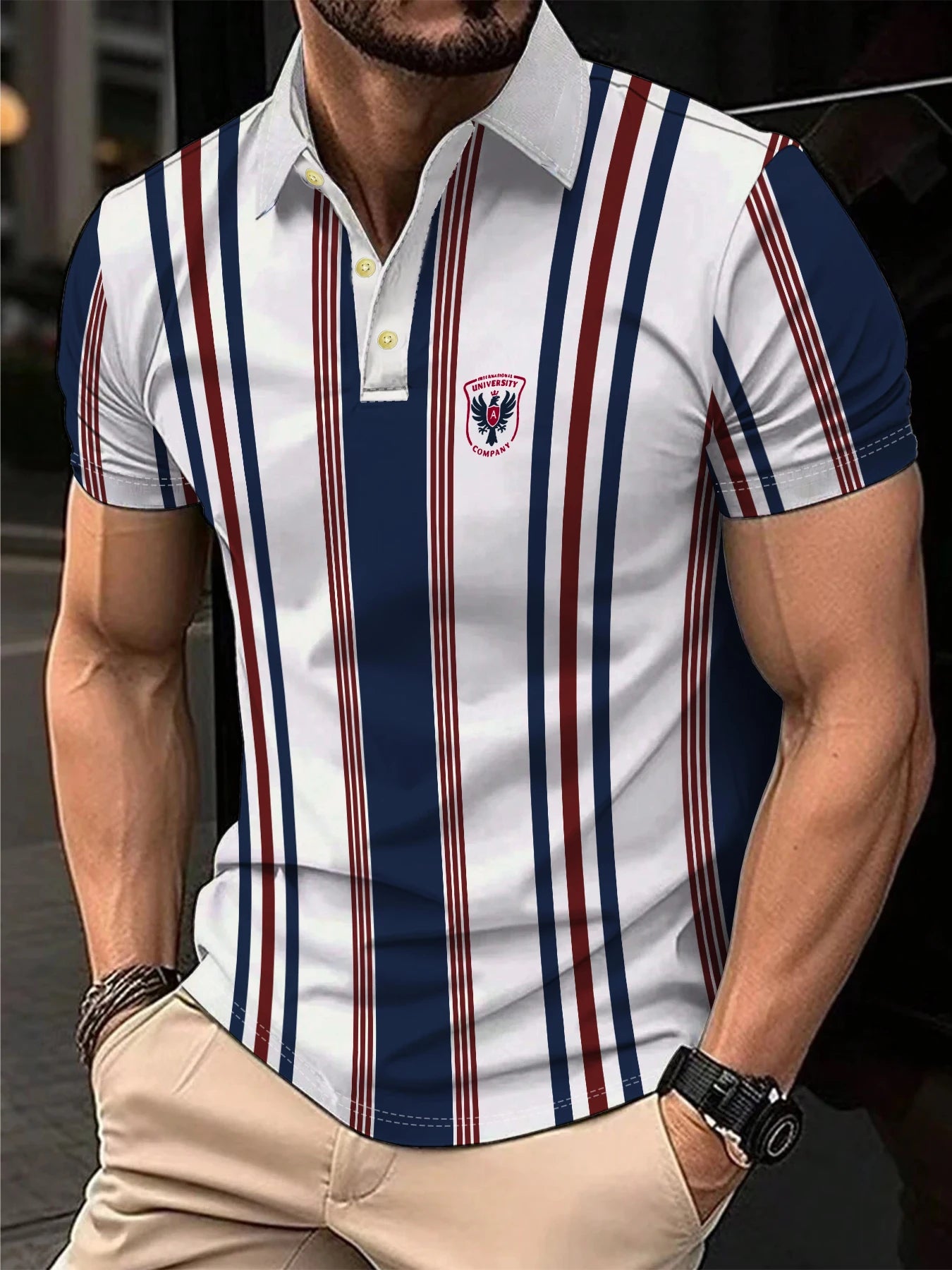 Men's Polo Shirt Summer Outdoor Casual Round Neck Short Sleeve Top Striped Printed Style OverSize T-shirt Loose Men's Clothing
