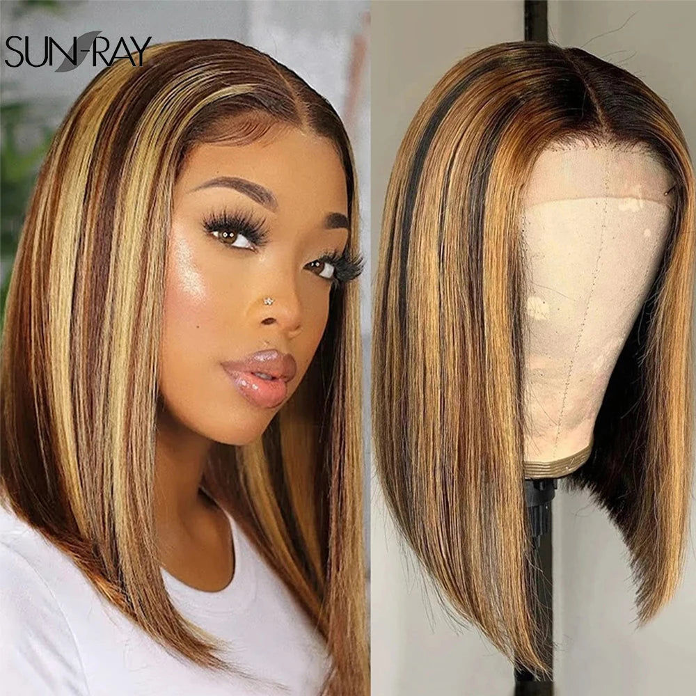 Glueless wigs Wear & Go Bob Highlight Wigs Piano Colored Straight Lace Bob For Women Brazilian Virgin Short Bob Lace Part Wigs