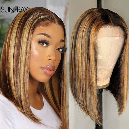 Glueless wigs Wear & Go Bob Highlight Wigs Piano Colored Straight Lace Bob For Women Brazilian Virgin Short Bob Lace Part Wigs