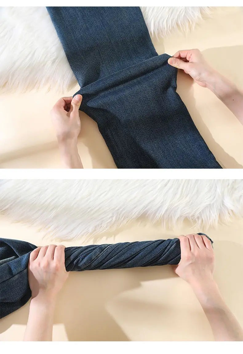 Woman High Waist Fashion Thermal Wide Leg Jeans Female Y2k Clothes Baggy Pants Girl Autumn Winter Snow Versatile Denim Trousers