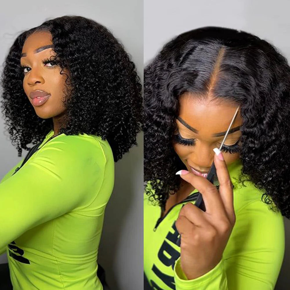 Short Curly Bob Wigs Human Hair 180% Glueless Brazilian Closure Frontal Wigs Without Glue Pre Cut Lace Wigs For Women On Sale