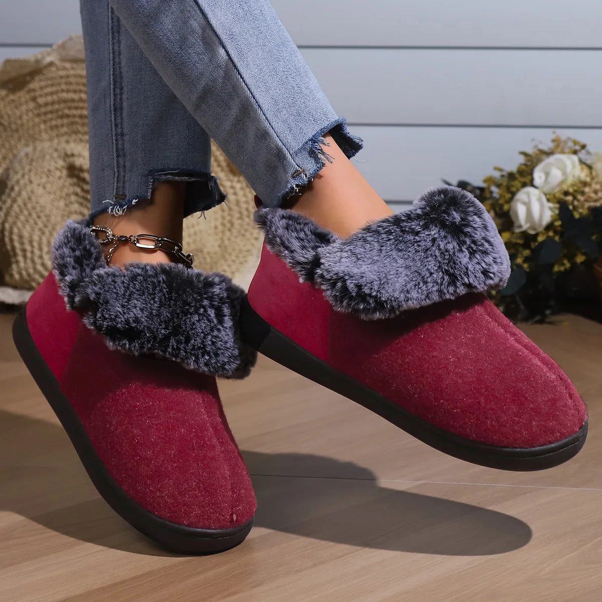 Smile Pop New Men Plush Slippers Indoor Fluffy Fur Home Men Slippers Outdoor Warm Closed Soft Non-slip Fuzzy Winter Men Shoes