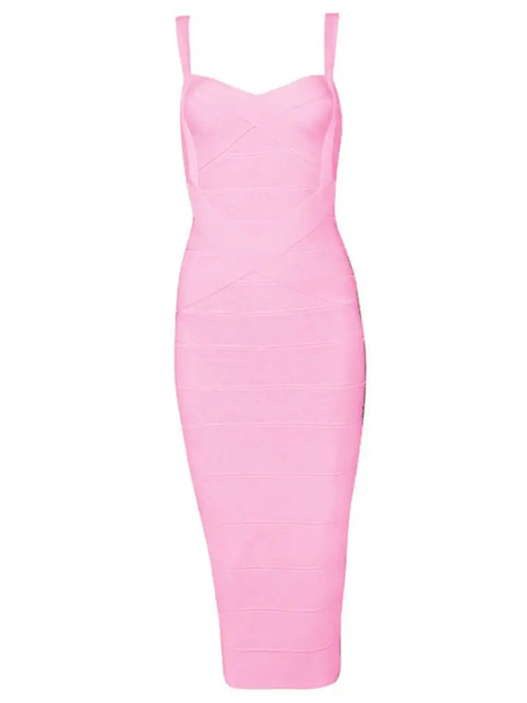New 2026 Women Sexy Celebrity Midi Red White HL Elastic Bandage Dress Spaghetti Strap Club Bodycon Party Dress Wholesale HL434
