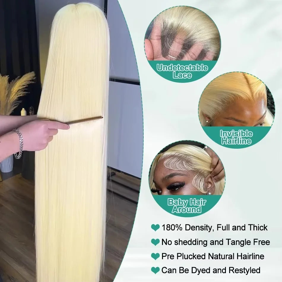 613 HD Transparent Lace Frontal Wig 13x6 Blonde Bone Straight 100% Human Hair Wigs Pre Plucked High Density Brazilian Real Hair