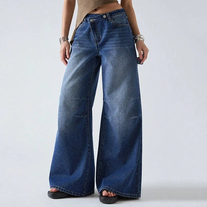 American retro wide leg jeans for women  spring new style  versatile and easy to wear