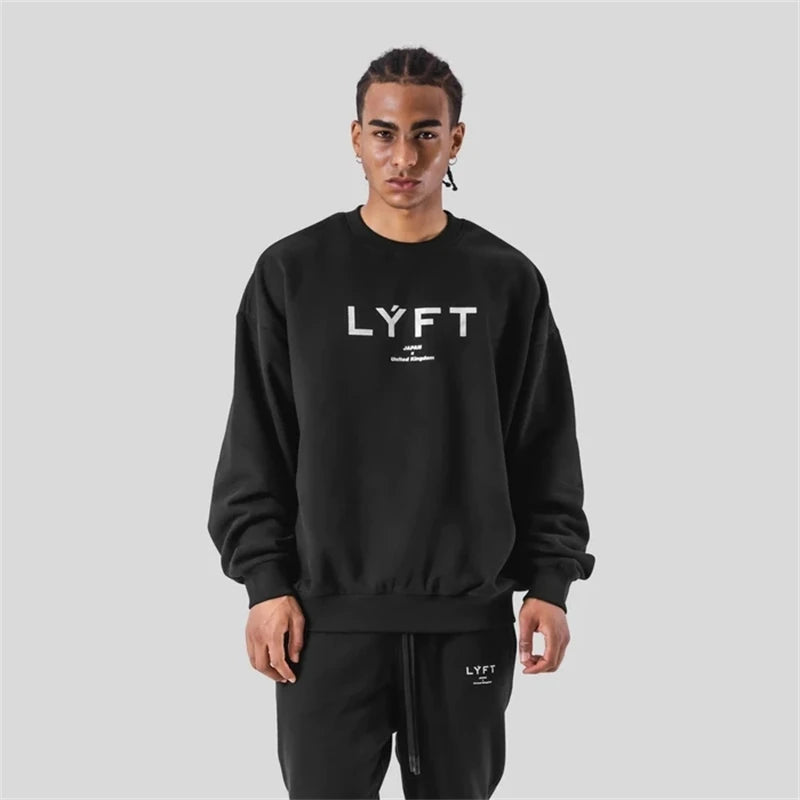 LYFT Classics Small LOGO Autumn Winter New O-neck Fleece Men Sweatshirt Loose Outdoor Sport Cotton Pullovers Multi Color Hoodies