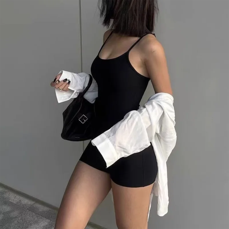 Sexy Backless Playsuits Women Sports Fitness Summer Fashion Black New Rompers Slim Solid Color Skinny Strap Playuitss