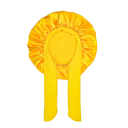 Kids Satin Bonnet Sleep Hat Wide Elastic Band Ribbon Sleeping Cap Boy Girls Flower Printed Silk Shower Cap