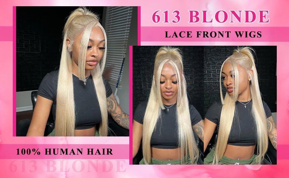 613 HD Transparent Lace Frontal Wig 13x6 Blonde Bone Straight 100% Human Hair Wigs Pre Plucked High Density Brazilian Real Hair
