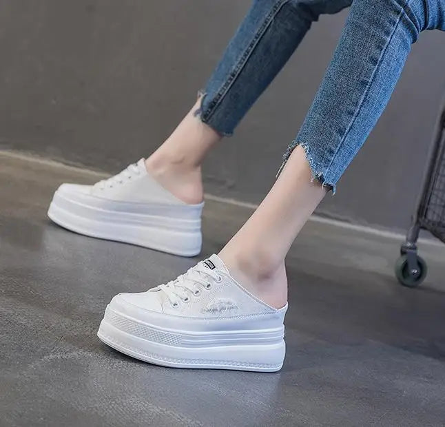 8CM Women Summer Shoes Slippers Platform Wedge Heel Beach Shoes Female Slides Mules Shoes Sneakers Fashion Canvas Women Footwear